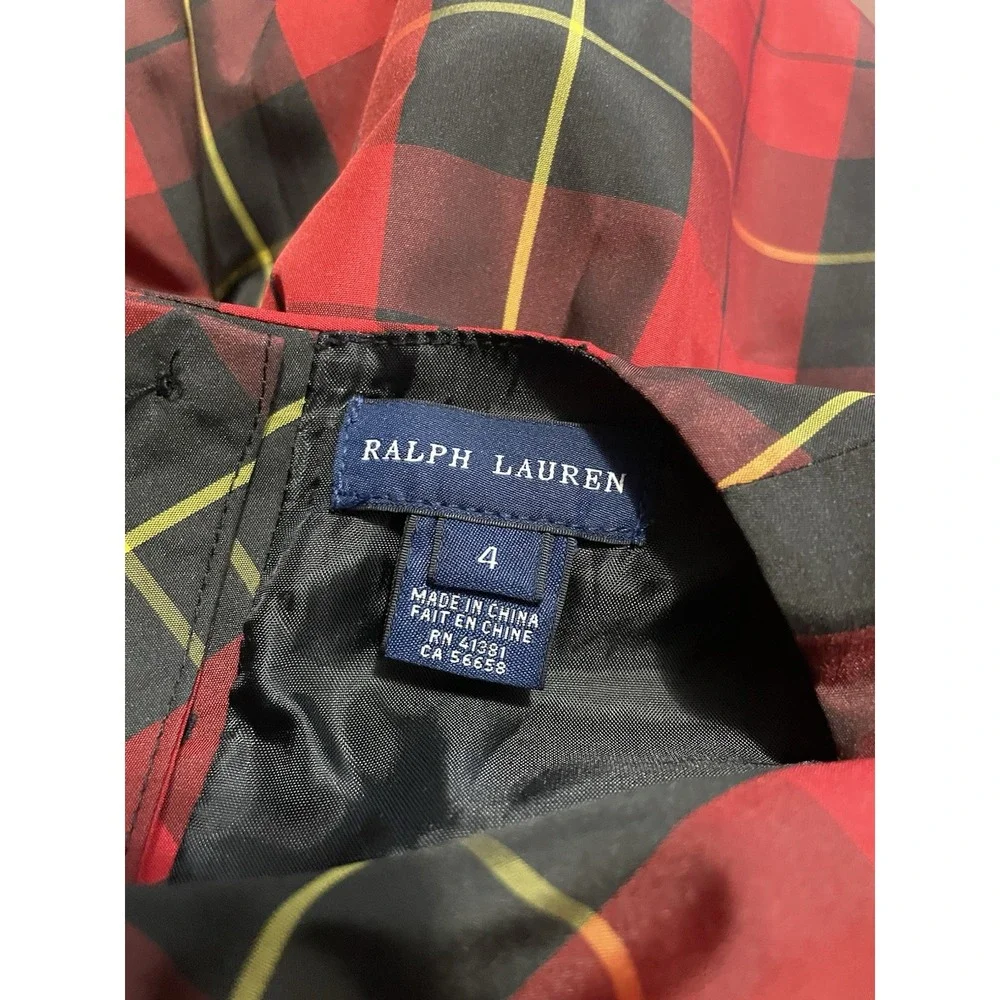 Ralph Lauren Girls Red And Black Tartan Plaid Dress Holidays Occasions Size 4